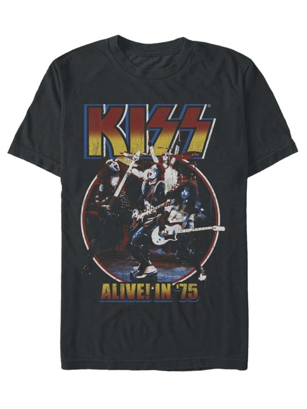 Mens KISS Graphic Crew Neck T-Shirt - Alive In 75